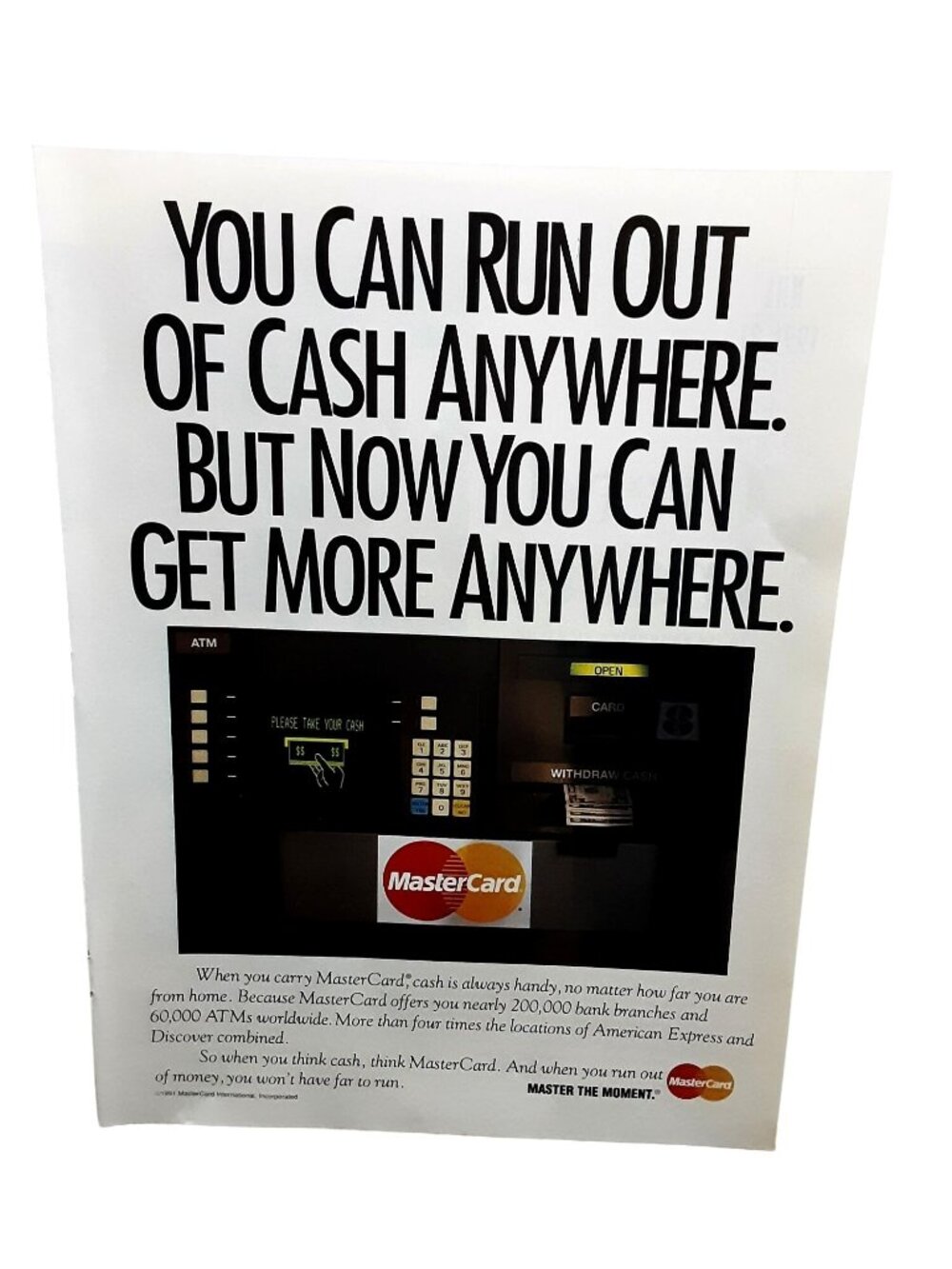 1991 MasterCard ATM Credit Card Print Ad Vintage Banking Finance